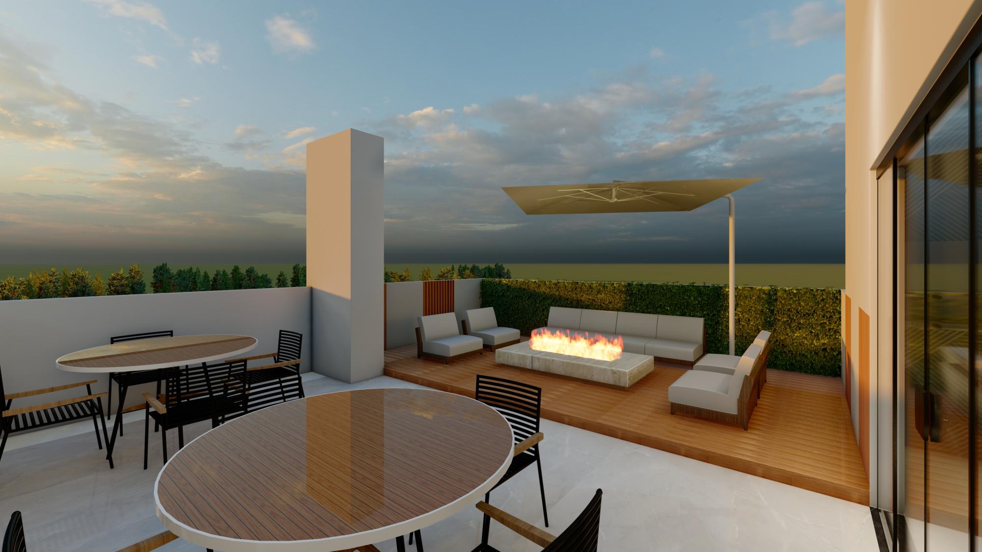 Terra�o Lounge com vista para o p�r do sol